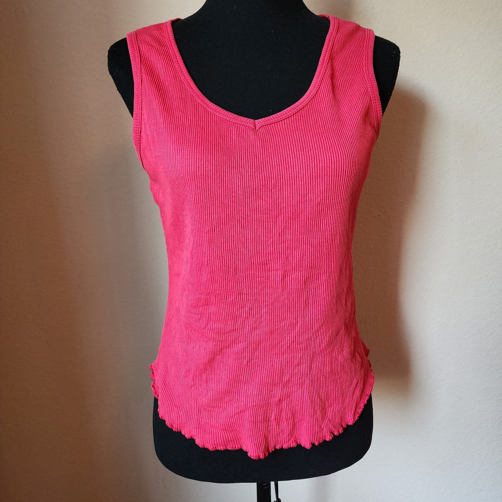 Vintage Newport News 100% Cotton Vibrant Red Ribbed V-Neck Tank Top